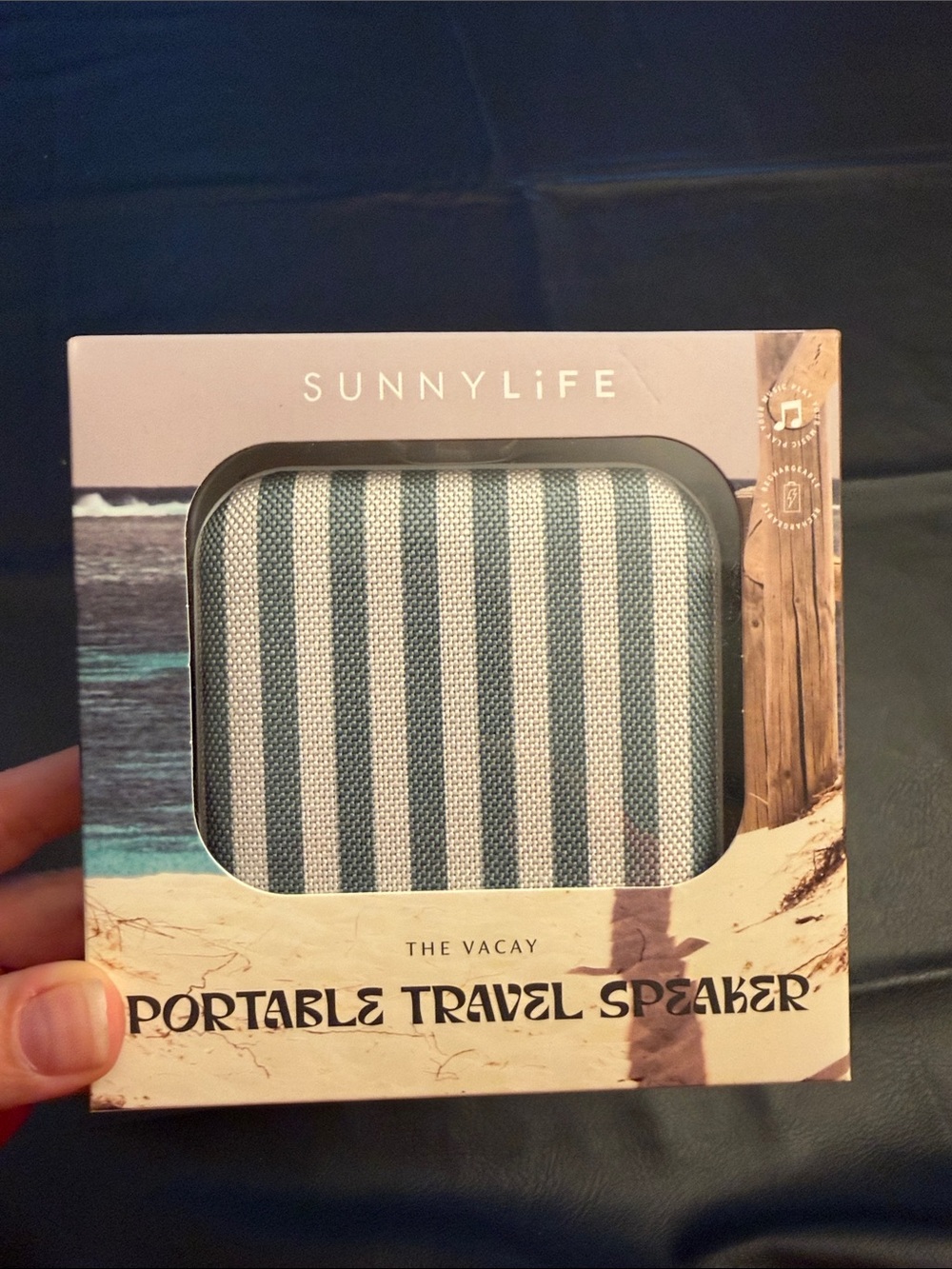 Sunnylife Portable Travel Speaker in Blue and White Stripes